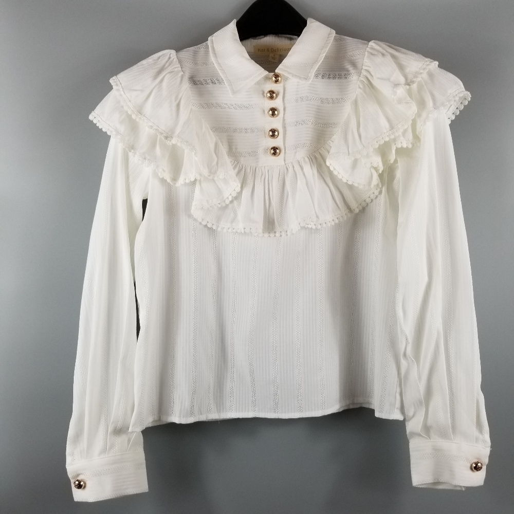 Hot & Delicious Long Sleeve Ruffled Shoulder Top